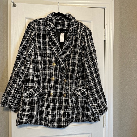 NWT Lane Bryant black white plaid coat - Picture 1 of 3